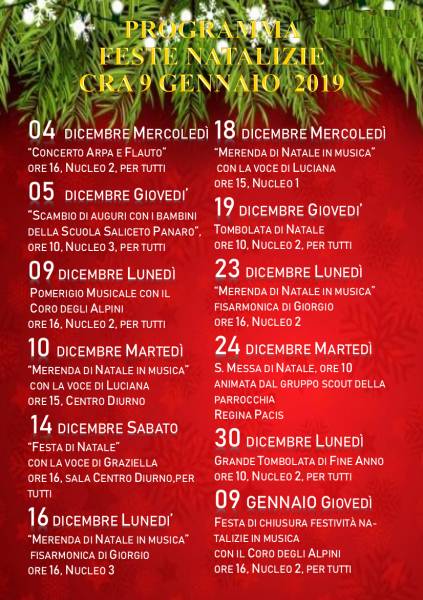 Programma Feste Natalizie alla CRA 9 GENNAIO