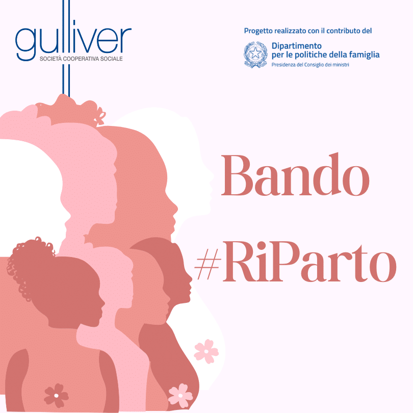 bando riparto locandina con titolo e donne stilizzate sulla sinistra di colore rosa