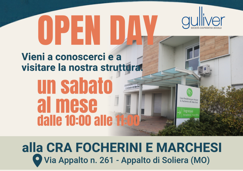 Alla CRA Focherini e Marchesi di Gulliver nascono gli Open Day mensili: un appuntamento dedicato a chi desidera conoscere da vicino la struttura prima di un eventuale ingresso o sta valutando una risposta residenziale per un proprio caro.